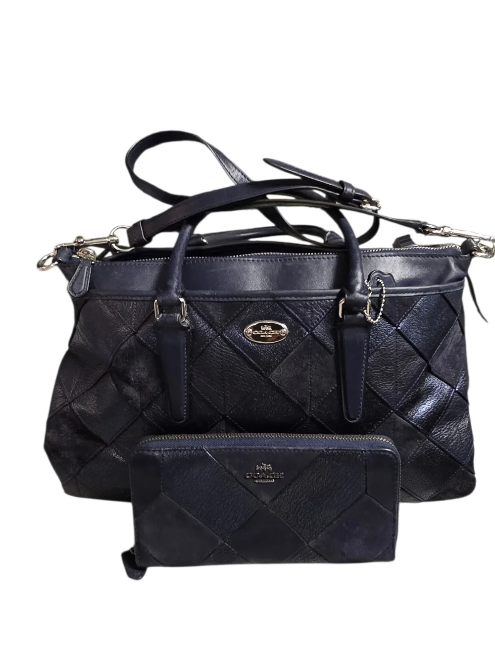 Coach | Bags | Coach Morgan Patchwork Satchel In A Navy Blue Diamond ...